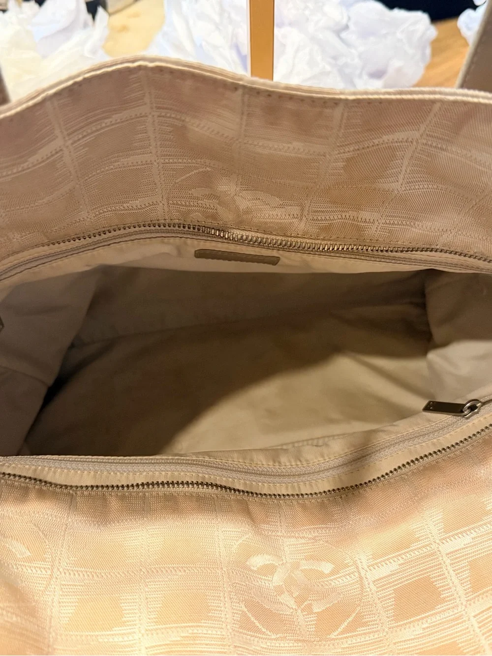 CHANEL TRAVEL LINE TOTE IN BEIGE NYLON